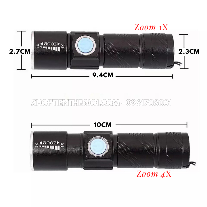Đèn Pin Siêu Sáng Sạc USB Zoom 4x
